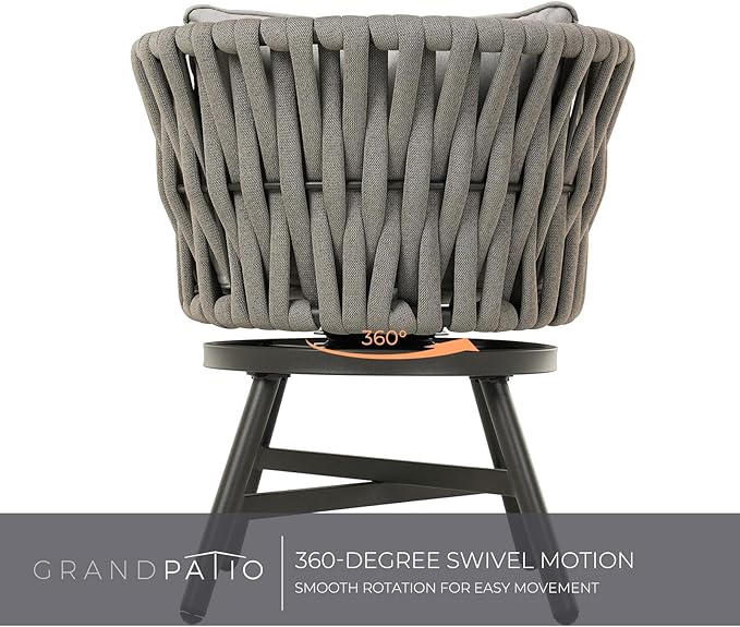Grand patio 7-Piece Outdoor Dining Set for 6, Patio Dining Furniture Set for 6 Swivel Rope Wicker Chairs & 1 Straight Legs Rectangular Dining Faux Woodgrain Table with Umbrella Hole, Light Gray Brown