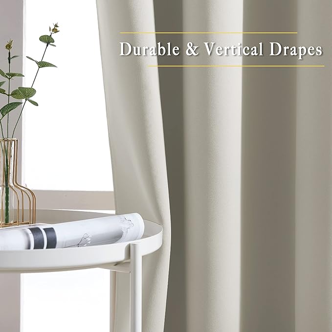 NICETOWN Bedroom Blackout Curtain & Drape 95 inch Length - Thermal Insulated Solid Grommet Sound Reducing Window Drape for Living Room/Laundry, 1 Panel, Natural, W52 x L95