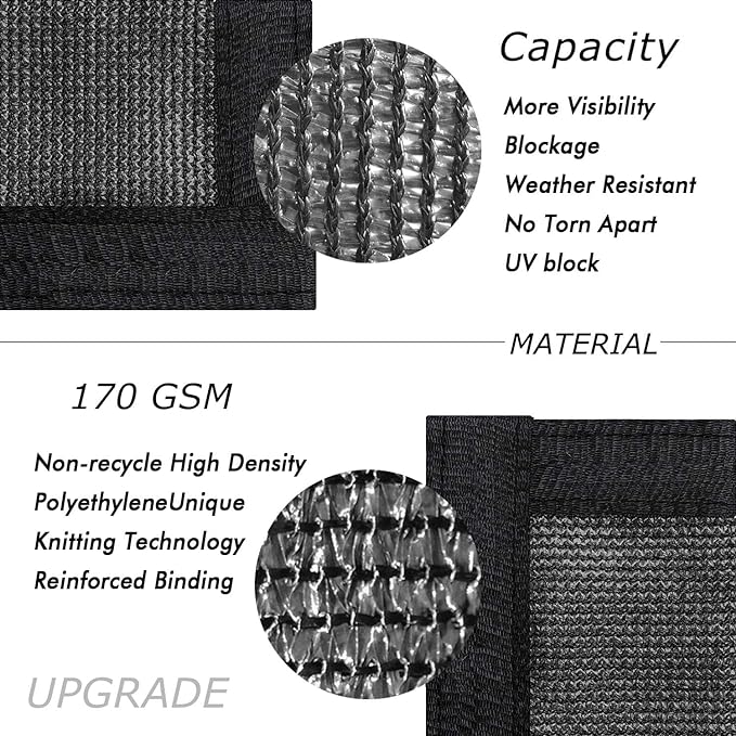 UPGRADE Privacy Fence Screen 5'x15' Black Outdoor 90% Visibility Blockage 170 GSM Mesh Shade Cover Panels for Backyard,Balcony,Home Decoration with Zip Ties,Customized Avaliable