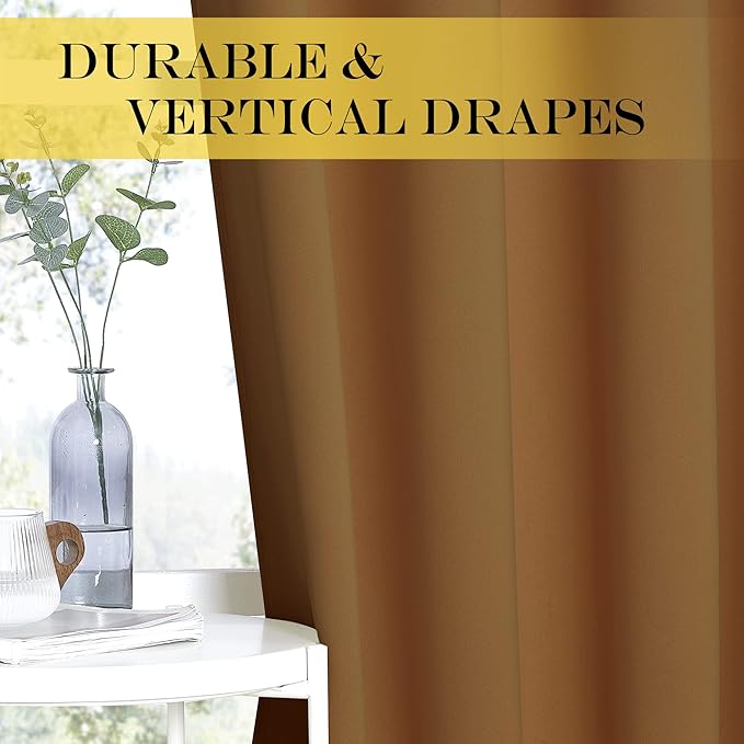 NICETOWN Blackout Sliding Glass Door Curtains, Room Darkening Thermal Insulated Curtains for Living Room Bedroom, Extra Wide Window Drapes, 1 Panel, W80 x L118, Gold Brown