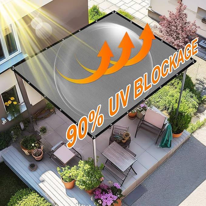 Artpuch 90% Sun Shade Cloth, 10 x 16 FT Pergola Shade Cover Canopy with Grommets, Sun Screen Fabric Tarp for Patio, Outdoor, Garden, Backyard, Blue Grey