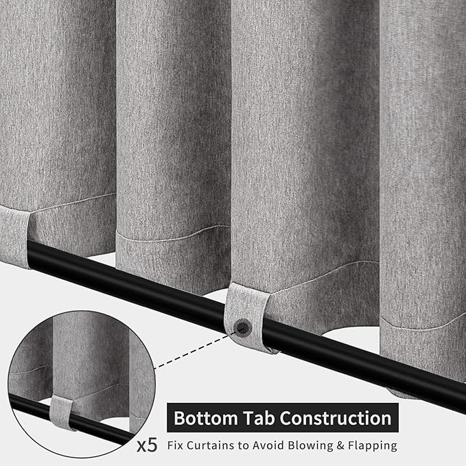 Easy-Going Linen Look Outdoor Curtains Waterproof Windproof Porch Curtains, Soft Thicken Outdoor Privacy Curtains for Patio, Gazebo, Grommet Top and Tab Bottom Drape, 1 Panel, 110x120 inch, Grey