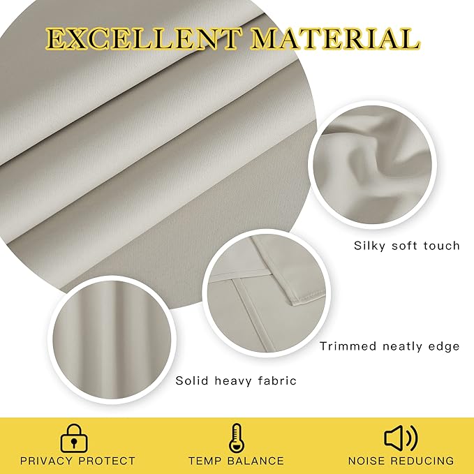 NICETOWN Blackout Natural Curtain for Living Room - Grommet Thermal Insulated Solid Room Darkening Thermal Curtain Drape Sound Reducing for Bedroom (1 Panel, W52 x L120)