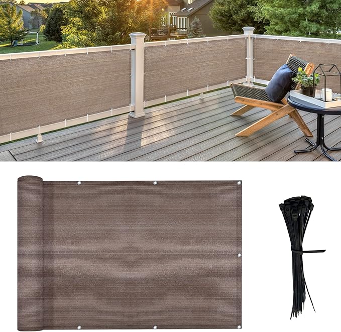 LOVE STORY Balcony Privacy Screen, 3'x7' Deck Shield Screen Fence Cover,UV Protection and Weather-Resistant,3 FT Height for Deck, Patio, Backyard, Outdoor Pool, Porch, Railing, Brown