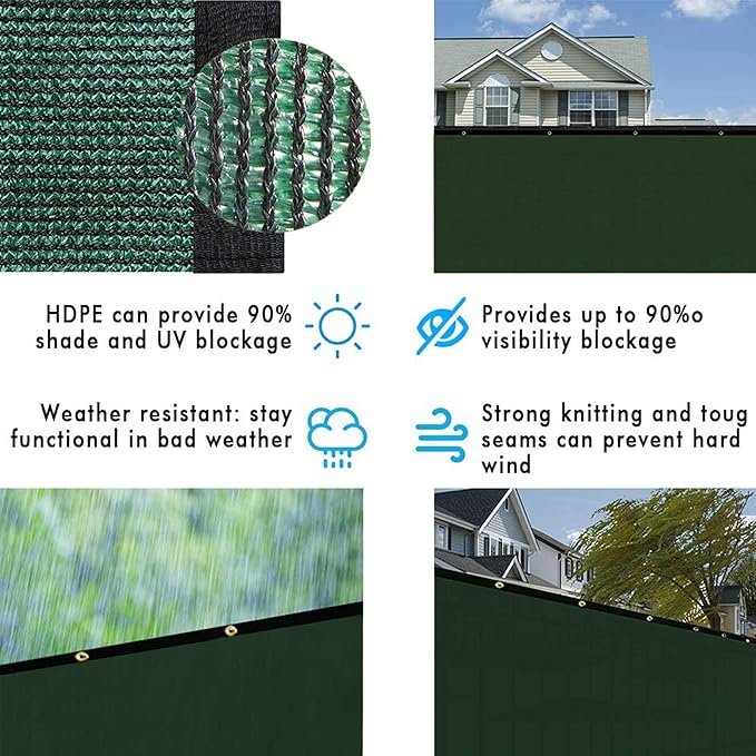 UPGRADE Privacy Fence Screen 5'x51' Dark Green Outdoor 90% Visibility Blockage 170 GSM Mesh Shade Cover Panels for Backyard,Balcony,Home Decoration with Zip Ties,Customized Avaliable