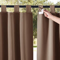NICETOWN 2 Pieces Outdoor Curtainss for Pergola Waterproof, Self-Sticky Tab Top Blackout Indoor Outdoor Public Dividers Vertical Drapes Windproof Keep Privacy for Pool/Gazebo, W52 x L95 inch, Tan