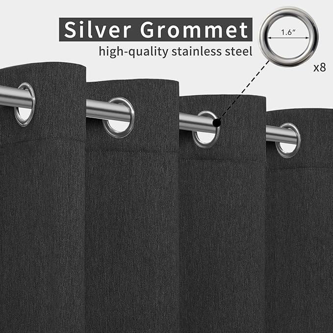 Easy-Going Linen Look Outdoor Curtains Waterproof Windproof Porch Curtains, Soft Thicken Outdoor Privacy Curtains for Patio, Gazebo, Grommet Top and Tab Bottom Drape, 1 Panel, 54x96 inch, Black