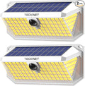TECKNET 461 LED Solar Powered Outdoor Lights, 270° Angle & 3 Lighting Modes Motion Sensor Light Outdoor, Security Solar Lights Waterproof - 2 Pack, White Color & Warm Light