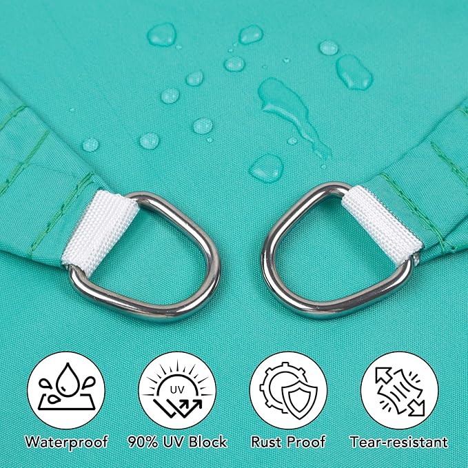 Artpuch Waterproof Sun Shade Sail, 10'x10' Turquoise Rectangular, UV Resistant Rain Canopy, Curved Edges Shade Cloth for Outdoor Patio, Deck, Yard
