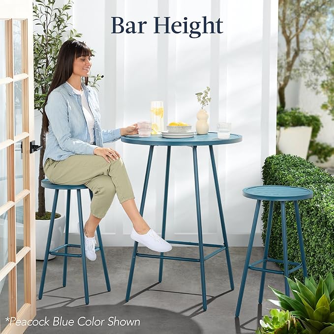 Best Choice Products 3-Piece Patio Dining Set, Bar Height, Outdoor Bistro Set, Outdoor Round Bar Table w/ 2 Bar Stools, Steel - Red