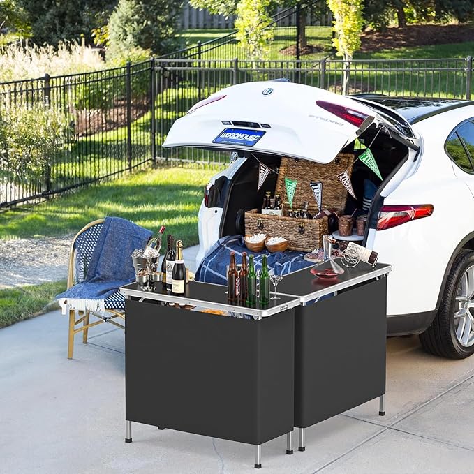 VINGLI 39" Portable Bar Table, 3-Tier Shelves, Mobile Bar Table for Events, Party, Camping, Picnic, Tradeshow, Indoor with Black Skirt(1 Pack) (2, 39")