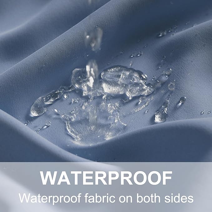 RYB HOME Extra Wide Outdoor Curtains for Patio Waterproof Heavy Duty Thermal Insulated in Summer Full Coverage Privacy for Porch, Cabana & Pergola, W100 x L95, Stone Blue, 1 Panel