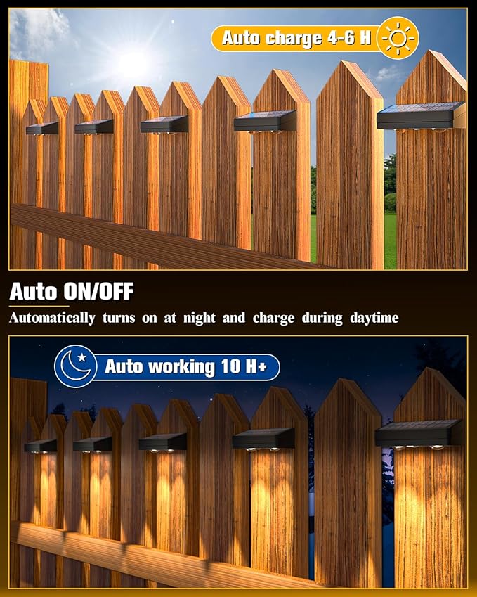 Solar Fence Lights 12 Pack, 50 Lumens Outdoor Fence Solar Lights with 12 Modes RGB Color Glow LED Solar Lights Outdoor Waterproof, Solar Lights for Patio, Backyard, Deck, Fence, Railing.
