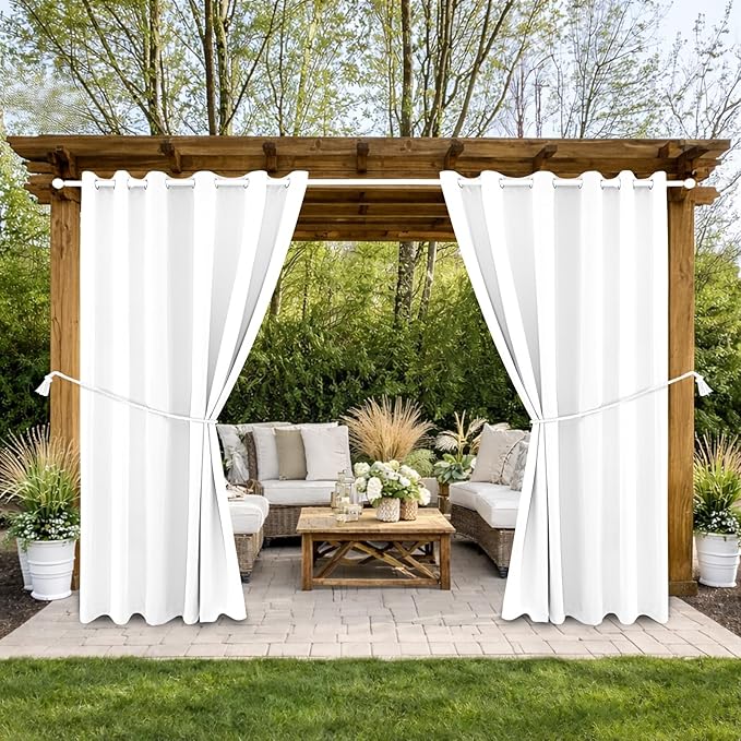 Water Proof Outside Curtains with Grommet Top for Porch, W84 x L120 Thermal Insulated Washable Light Block Outdoor Divider Drapes for Patio Gazebo Deck Pool Area Pergola Cabana (2 Panels)