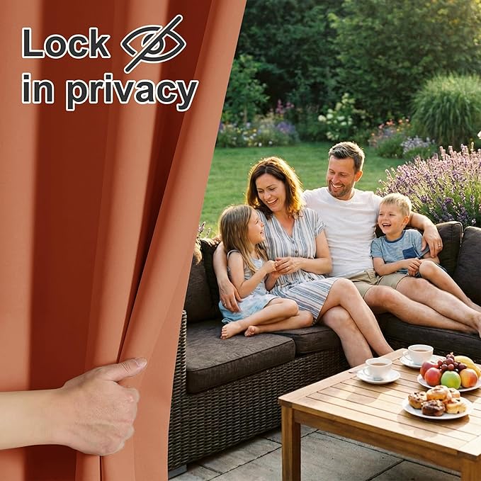 RYB HOME Outdoor Curtains for Patio Waterproof Block Sunlight Thermal Insulated Privacy Assured Thick Outside Curtains for Deck, Balcony, Pool, W52 x L63, Mecca Red, 1 Panel
