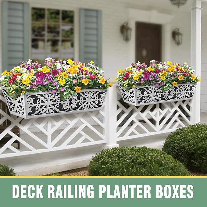 6 Pack 30 Inch Window Boxes Planter for Outdoor Plants Deck Railing Planters Box with Adjustable Brackets for Porch Fence Balcony Hanging Flower Baskets with Non-Woven Fabric Liner for Garden Décor