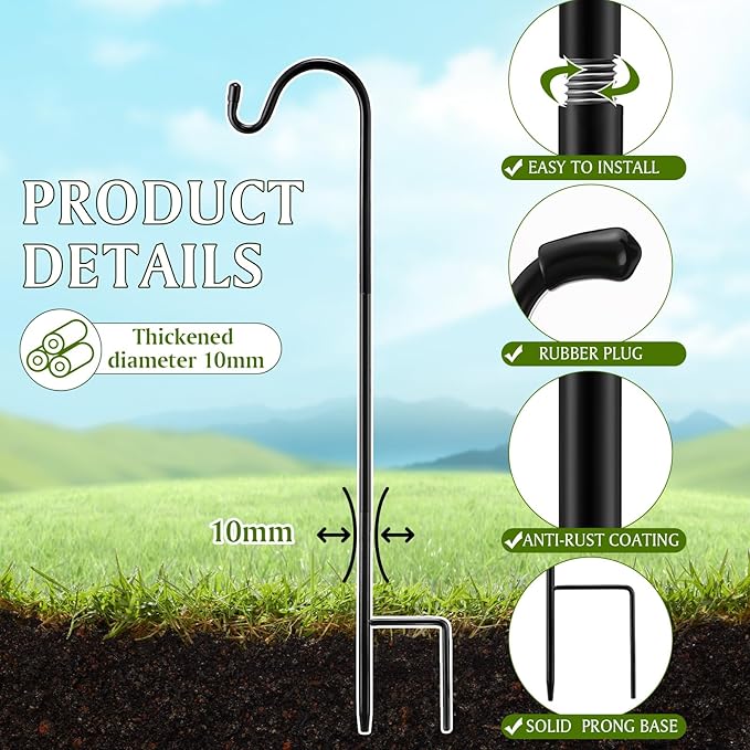 2 Pcs 30 Inch Shepherds Hook for Outdoor Adjustable Bird Feeder Pole Metal Steel Shepard Hooks for Hummingbird Stand Feeder Pole for Garden Plant, Lantern, Hanging Wedding Decor