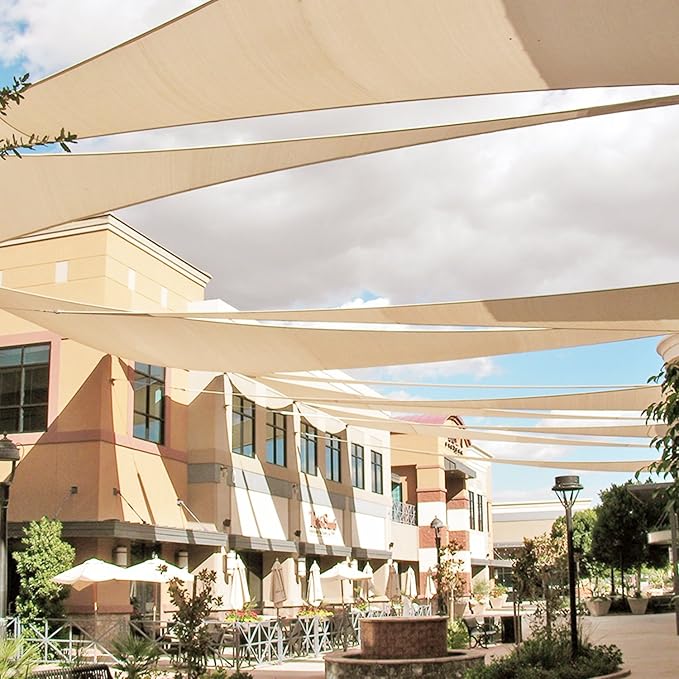 E&K Sunrise 18' x 18' x 18' Sun Shade Sail Triangle Canopy Shade Cover UV Block for Patio Backyard Garden Outdoor (Sand)