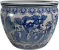Red Lantern Large 20" Ladies Blue & White Porcelain Fishbowl Planter or Cachepot for Indoor/Outdoor Use in Garden Entryway Living Room Boho Eclectic Modern Contemporary Classic Traditional Style Decor