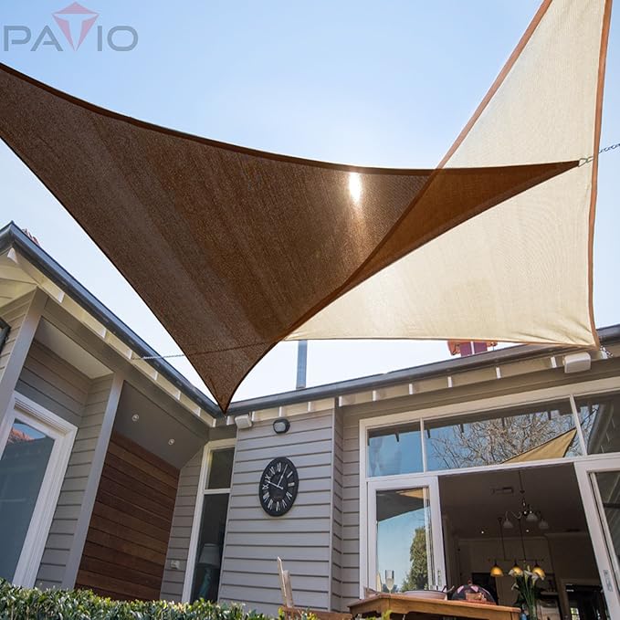 Patio Paradise 6' x 6' x 6' Sun Shade Sail Triangle Canopy Shade Cloth Fabric Sunlight Block Patio Pergola Cover HDPE Deck Awning for Outdoor Backyard Roof Shading, Brown