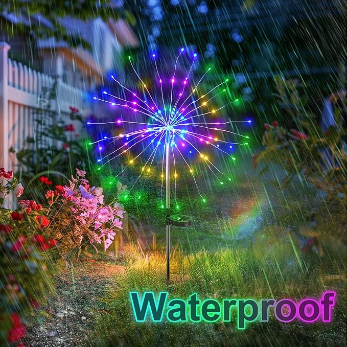 Solar Garden Lights Outdoor Decor: Fireworks Light Waterproof for Yard Decorations Outside - LED Fairy Sparklers Firework Lighting for Patio Decorative - Easter Birthday Home Gifts for Grandma Mom