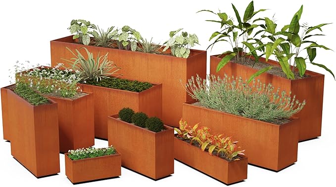 Plantercraft Large Rectangular Planters for Outdoor Plants - 60x18x36 Inch Corten Steel Planter, Extra Large Outdoor Planter Box for Patio, Garden & Privacy Screen