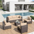 ALAULM Patio Furniture Set with Coffee Table, 7 Pieces Outdoor Sectional with Wide Seat and Thick Cushion, All Weather Wicker Rattan Conversation Set for Backyard, Garden, Deck, Sand