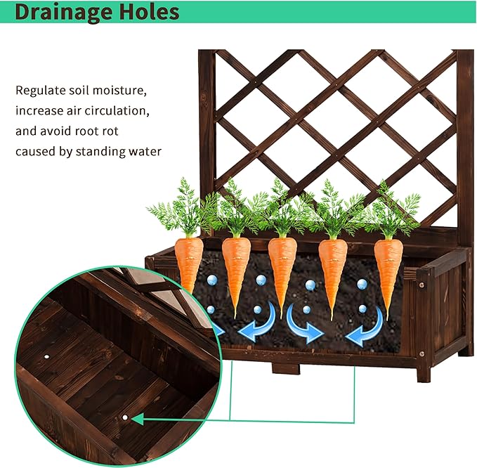 Anraja Raised Garden Bed with Trellis Wooden Planter Box Outdoor Wood Privacy Screen for Climbing Plant Planting Flower Patio Tomato Vegetable Herb Balcony Porch 29.5" L x 17.0" W x 67.0" H
