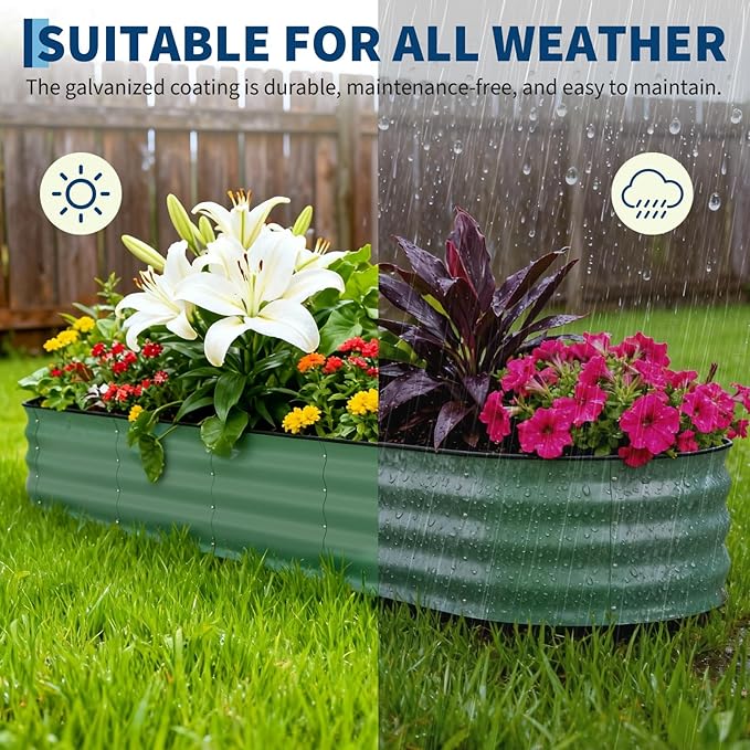 Garvee Galvanized Raised Garden Bed Outdoor, 8x2x1.5 ft Metal Planter Box for Flowers Vegetables, Rust-Resistant Raised Garden Beds for Gardening, Easy Assembly Outdoor Garden Box & Planters, Green