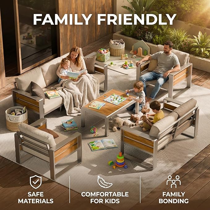 ZANDOR Outdoor Aluminum Patio Furniture - 1 Pcs 3-Seat, All-Weather Metal Modern Outside Sofa with Washable Thick Cushion for Garden/Backyard/Porch, Silver