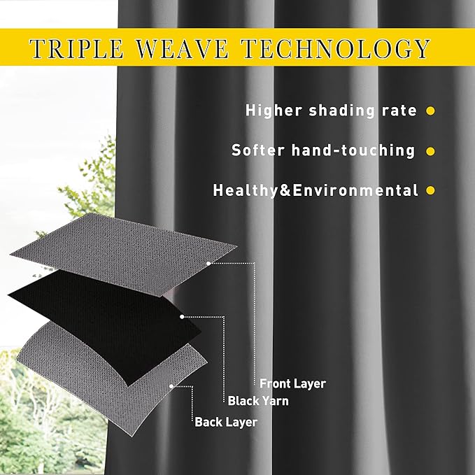 NICETOWN 2 Panels Outdoor Curtains for Patio Waterproof & Windproof, Extra Wide Grommet & Back Tab on Top & Bottom Thermal Insulated Sun Blocking Drapes with Rope for Gazebo, Grey, W100 x L108
