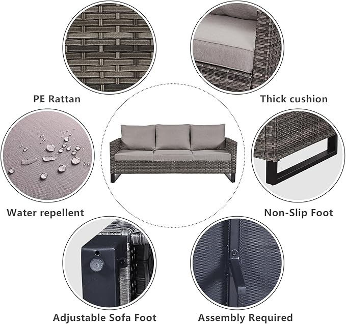 Belord Wicker Patio Furniture 5 Piece Outdoor Sofa Set, Oversize Outdoor Swivel Rocker Chairs with Rattan Ottomans, Conversation Sets Patio Furniture Come with Removable Washable Cushion Grey