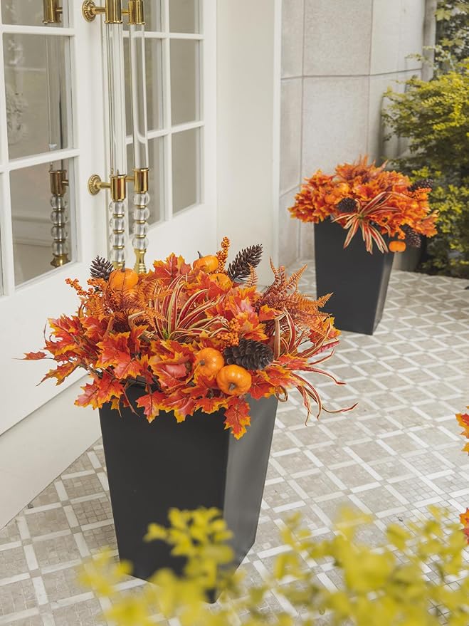 13pcs Outdoor Artificial Maple Leaf Pumpkin Branch with Berry and Maple Leave for Indoor Outside Hanging Plants Garden Porch Window Box Home Wedding Farmhouse Décor