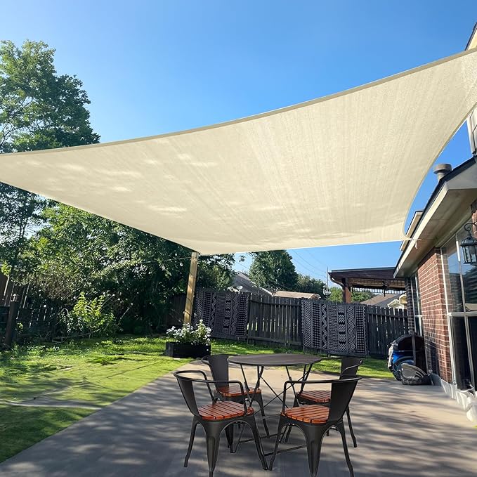 SUNLAX Sun Shade Sail 12' x 21' Butter Cream Rectangle Canopy Sail Shade Cover UV Block Permeable Sunshade Outdoor for Patio Backyard Deck Pergola (We Make Custom Size)