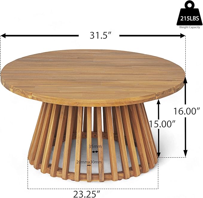 Merax Outdoor 4-Piece Acacia Wood Conversation Set - Patio 3-Seat Loveseat Sofa w/Coushion, 2 Armchair and Round Coffee Table for Backyard, Lawn, Balcony, Teak + Gray