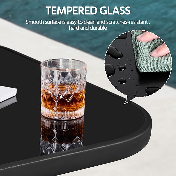 Yaheetech Patio Bar Table Tempered Glass, Height High Top Outdoor Pub Height Bistro Square Glass Side Table for Balcony Backyard Poolside, Black