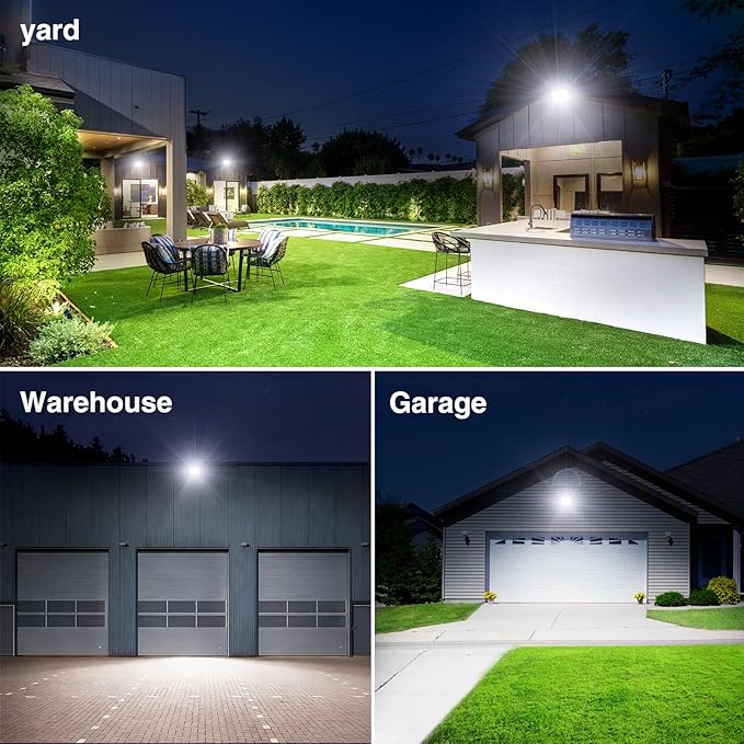 Onforu 120W Flood Lights Outdoor, 12000lm Bright LED Work Light with Plug, 6500K Daylight White LED Flood Lighting, IP66 Waterproof Security Yard Lights for Yard Garage Stadium 4 Pack