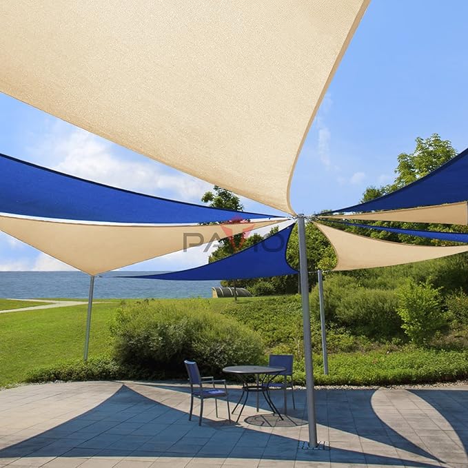 Patio Paradise 7' x 7' x 6'10" Sun Shade Sail Triangle Canopy, Permeable Shade Cloth Fabric Sunlight Block Patio Cover HDPE Deck Awning for Outdoor Backyard Pergolas Roof Shading, Beige
