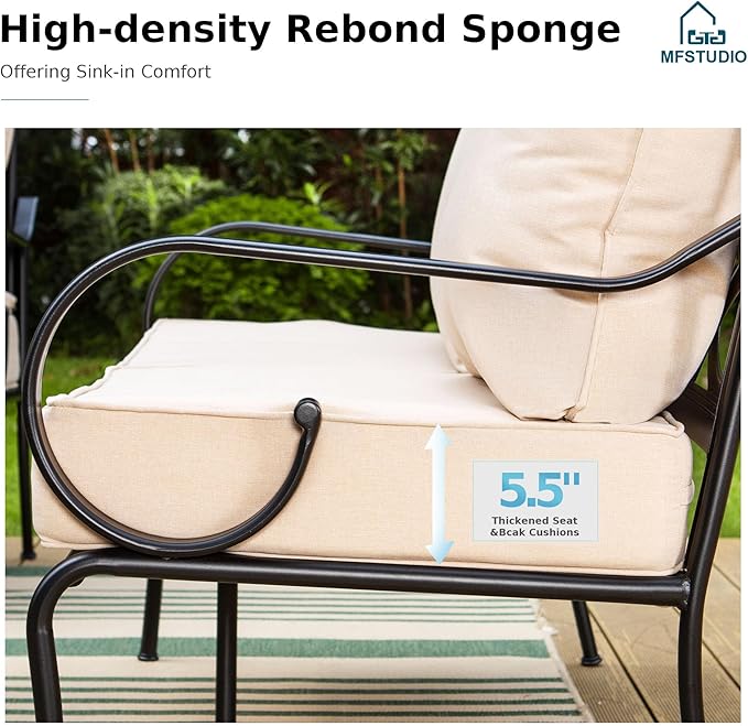 MFSTUDIO 5 Seats Large Metal Patio Conversation Sets, 4 Pieces Outdoor Sectional Furniture Sofa with 2 x Swivel Chairs, 1 x 3-seat Sofa and 1 x 45 inches Rectangular Propane Fire Pit Table