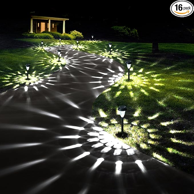 GIGALUMI 16 Pack Solar Light Outdoor Waterproof, Cool White Pathway Lights Solar Powered, Landscape Lighting, Garden Lights for Decor, Patio, Garden, Yard, Pathways, Walkway