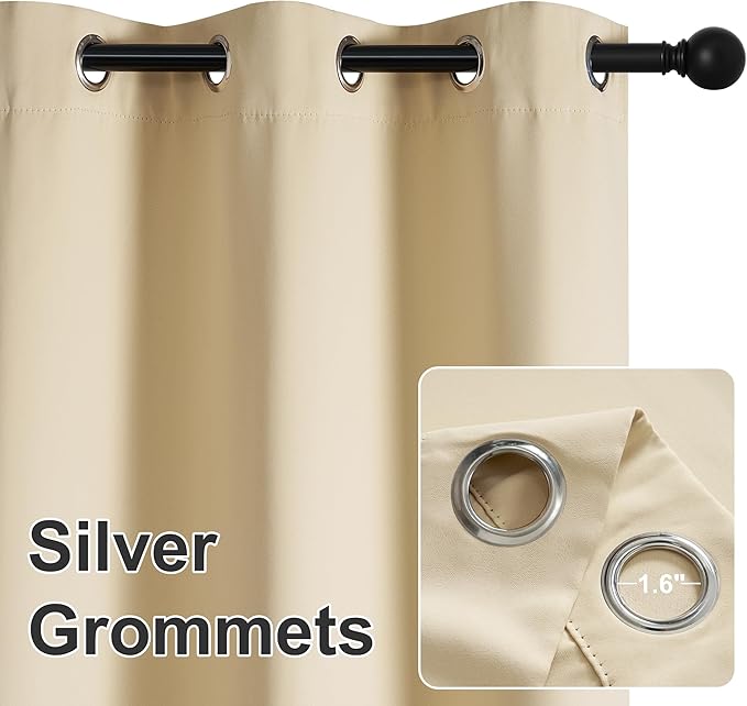 RYB HOME Outdoor Curtains for Patio Waterproof Block Sunlight Thermal Insulated Privacy Assured Thick Outside Curtains for Porch, Gazebo, Pergola, W84" x L95", Biscotti Beige, 1 Panel