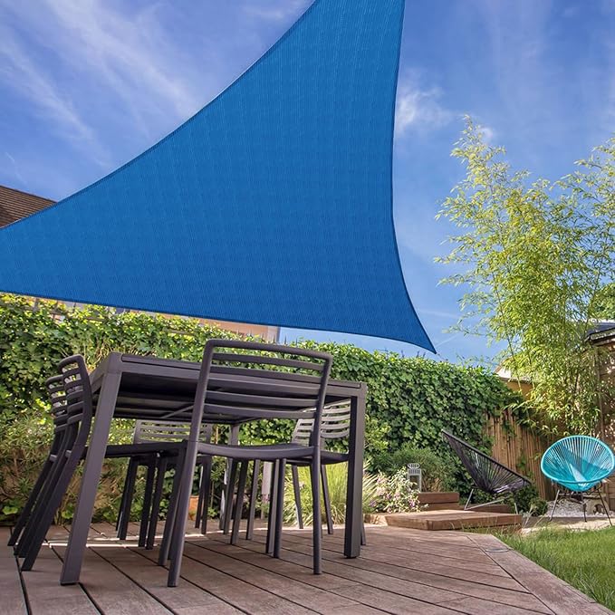 E&K Sunrise 21' x 21' x 21' Sun Shade Sail Triangle Canopy Shade Cover UV Block for Patio Backyard Garden Outdoor (Blue)