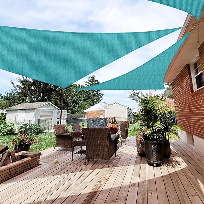 Patio Paradise 26' x 26' x 26' Sun Shade Sail Triangle Canopy Shade Cloth Fabric Sunlight Block Patio Pergola Cover HDPE Deck Awning for Outdoor Backyard Roof Shading, Turquoise
