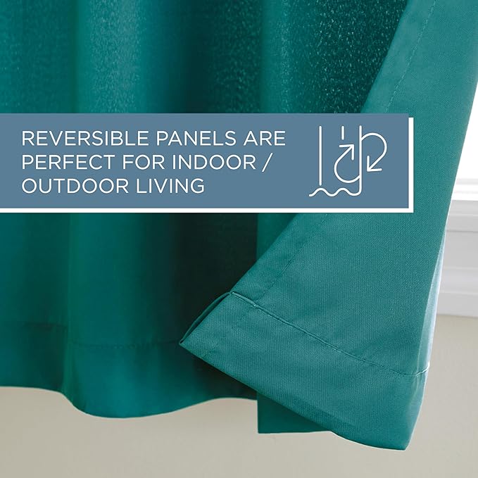 Town & Country Basics Cabana Solid Heavyweight Indoor Outdoor Curtains, Light Filtering Opacity with Grommet Top, Water Repellent, 2-Pack Set, 54"x63", Dark Teal
