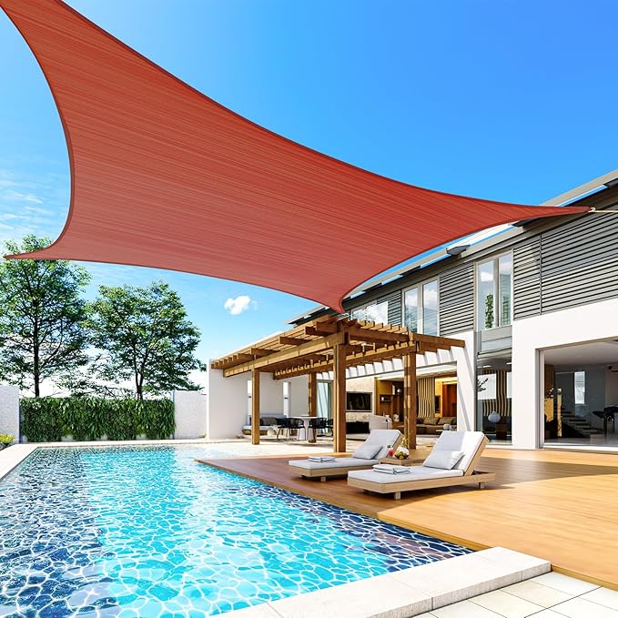 Quictent 24X24FT Large Overzied 185G HDPE Square Sun Shade Sail Canopy 98% UV Block Outdoor Patio Garden with Hardware Kit 24'x24' Terracotta