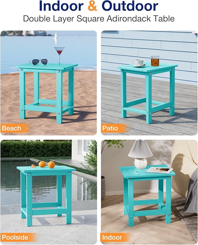 YEFU Outdoor Side Table for Patio: 16" HIPS Weather - Resistant Adirondack Tables Set of 2 - Small Square End Table for Backyard Living Room Bedroom - Indoor Outdoor Durable Table Aruba
