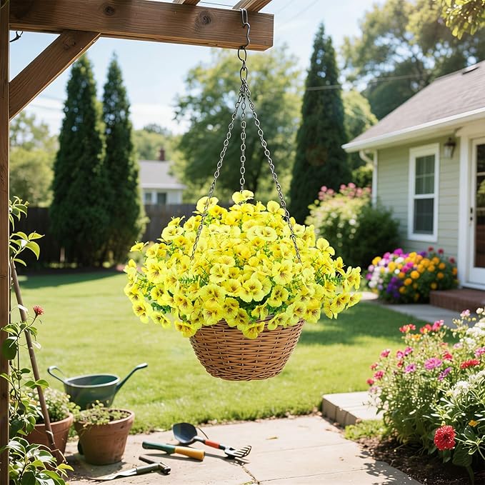 12 Bundles Artificial Pansy Flowers for Outdoor, Faux Silk Pansies Spring Flowers Outside for Planter Front Door Porch Patio Yard Window Box Home Decor (Yellow)