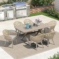 PURPLE LEAF 7 Pieces Patio Dining Set with Outdoor Aluminium Dining Table and Woven Rattan Chairs Modern Metal Furniture Cushions Sets for Garden Yard Indoor Decor Kitchen Champagne