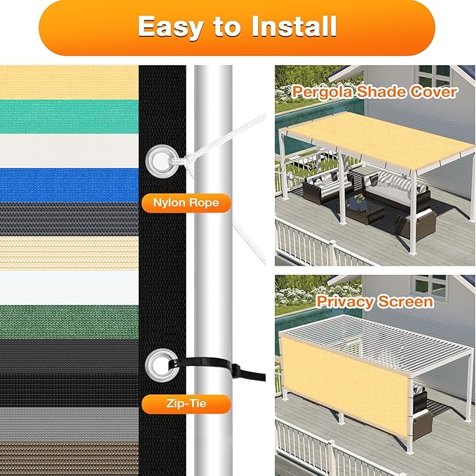 Artpuch Outdoor Pergola Shade Cover 10x22 FT Sun Shade Cloth with Grommets Sand 90% UV Protection Canopy Patio Privacy Screen (Customized Available)