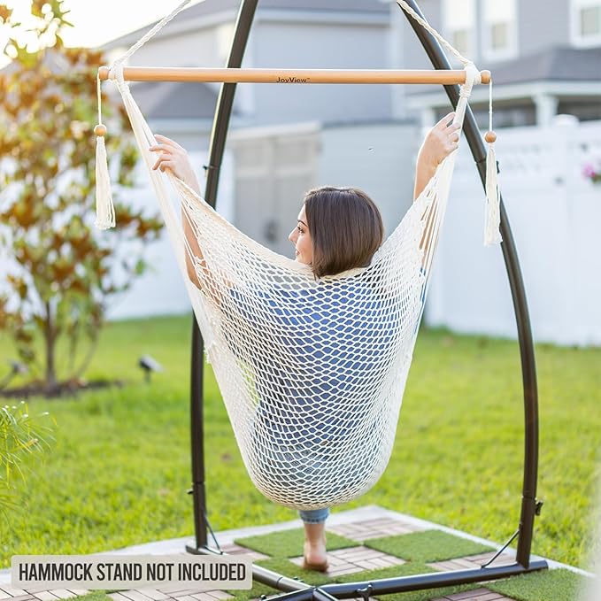 JoyView Hammock Chair with Spreader Bar Caribbean Hammock Swing Chair 300 LBS Weight Capacity XL Rope Hanging Chair for Outdoor Indoor Garden Yard - Yellow